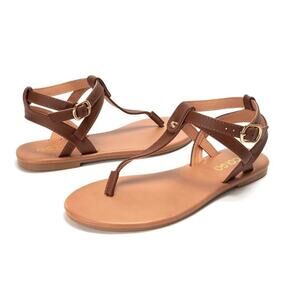 Colgo Thong Flat Sandals Women Size 9 T-Strap Adjustable Ankle Buckle S1